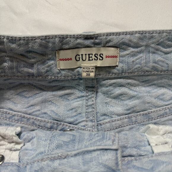 Guess Cube Pattern Denim Mini Skirt Light Blue Button Front Sustainable 30 - Picture 3 of 14
